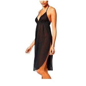 Nightgown Linea Donatella Black Juliet Lace-Trimmed Chiffon Midi Size Small NWT